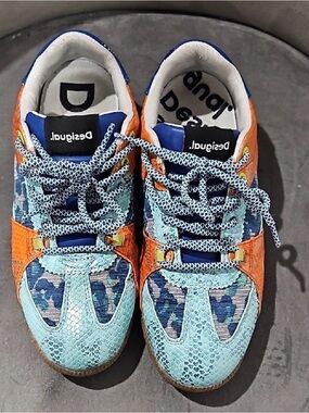 Desigual Kids Turquoise, Blue & Orange Patterned Sneakers